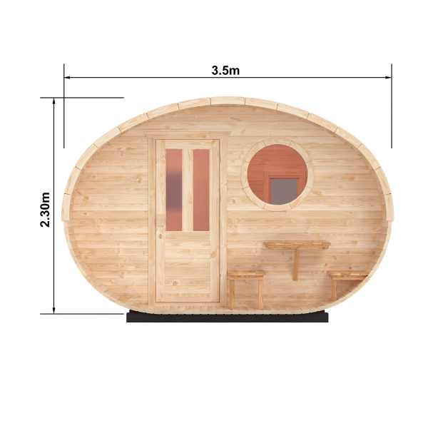 Fasssauna / Gartensauna / Banja / Oval 3,5 m mit Vorraum und Balkon